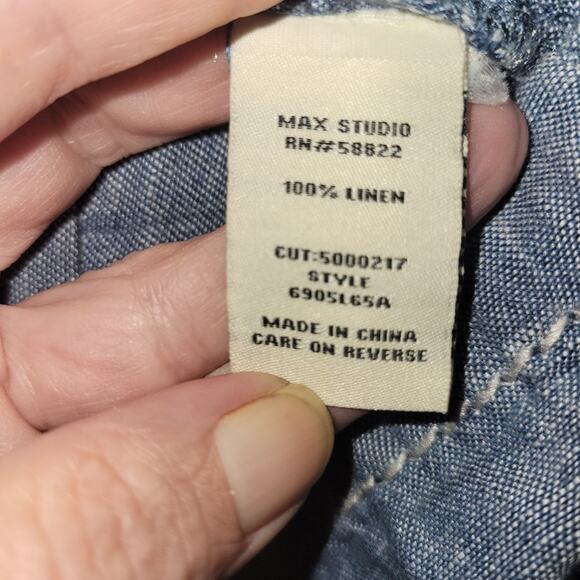 Signature Studio Medium Blue Chambray Short Sleeve Dress Lace Up Pockets - Picture 5 of 10